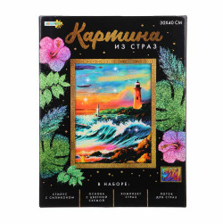 ХОББИХИТ Картина из страз, комплект: твердая основа, стразы, стилус, 30х40см, 10 дизайнов