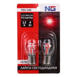 NG Лампа светодиодная T15, (18 SMD-3030,BAY15d), 12В,красный, 2 шт., блистер