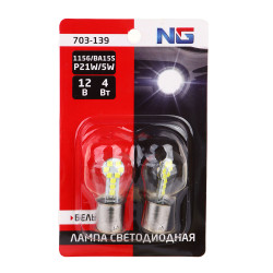 NG Лампа светодиодная T15, (18 SMD-3030,BAY15d), 12В,белый, 2 шт., блистер