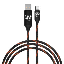 КИРЯ Кабель для зарядки Армированный Type-C, 1м, 3А, Быстрая зарядка QC3.0, LED подсветка красная
