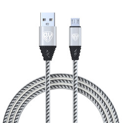 BY Кабель для зарядки Премиум Micro USB, 1м, 2А, кожаная оплётка, серебристый