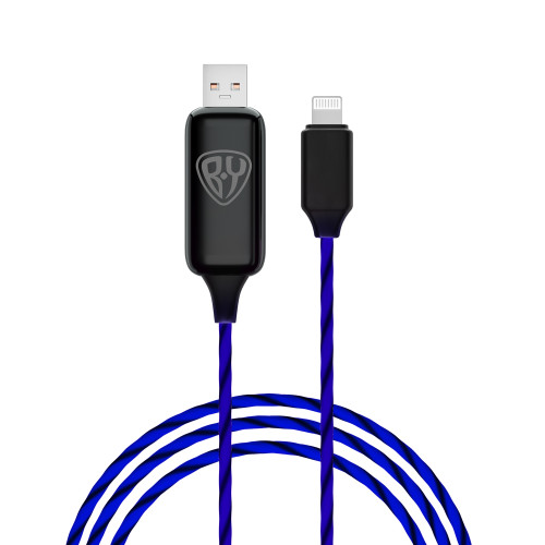 BY Кабель для зарядки Светящийся iP, 1м, 2.4А, Быстрая зарядка, LED подсветка синяя