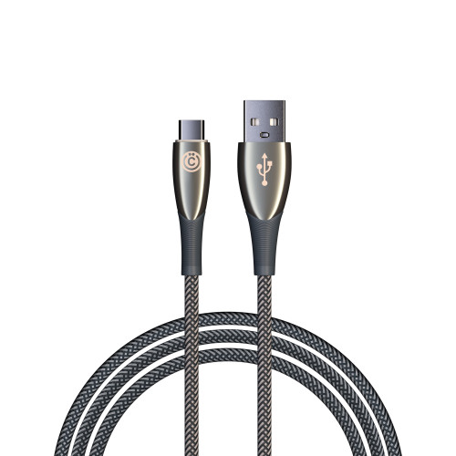 ВСЁГАЗИН Кабель для зарядки Сириус Type-C, 1м, 3А, Быстрая зарядка QC3.0, штекер металл, серый