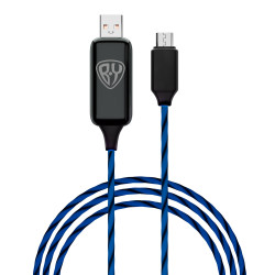 BY Кабель для зарядки Светящийся Micro USB, 1м, 2.4А, Быстрая зарядка, LED подсветка синяя