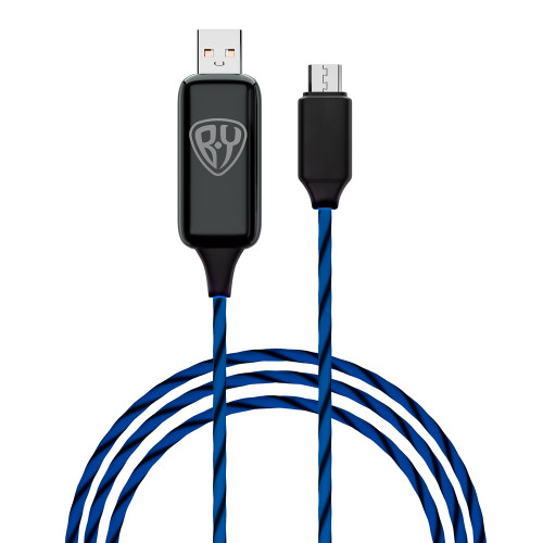 BY Кабель для зарядки Светящийся Micro USB, 1м, 2.4А, Быстрая зарядка, LED подсветка синяя