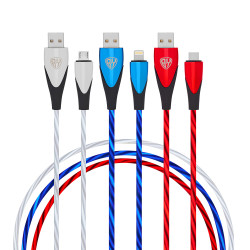 BY Набор кабелей для зарядки  Светящийся, iP/Micro USB/Type-C, 1м, 2.4А