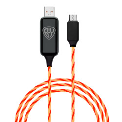 Рыжий Кабель для зарядки Светящийся Micro USB, 1м, 2.4А, Быстрая зарядка, LED подсветка оранжевая