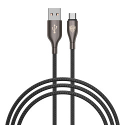 BY Кабель для зарядки Керамика Type-C, 1м, 3А, Быстрая зарядка QC3.0, тканевая оплётка, черный