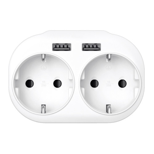BY Разветвитель, 2 гнезда, 2xUSB 2.4А суммарно, 16А, 4000Вт