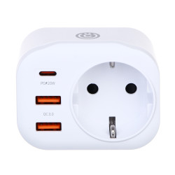 ВСЁГАЗИН Разветвитель, 1 гнездо, 2xUSB-A, USB-C, 5В/3.4А суммарно, 16А, 4000Вт