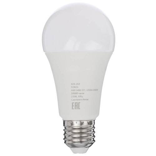 FORZA Лампа светодиодная A60 14W, E27, 1250lm 6500К