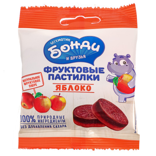 Пастилки фруктовые БЕГЕМОТИК БОНДИ яблоко, 30г.