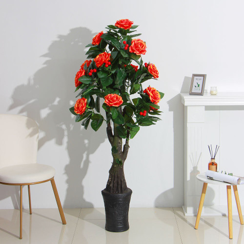 INBLOOM Растение искусственное Роза оранжевая, 160см, PEVA, цемент