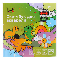 FLOMIK Скетчбук для акварели, 19,8х19,8см, 40л. обл.картон, блок белый 180г/м2, склейка, 2 диз.