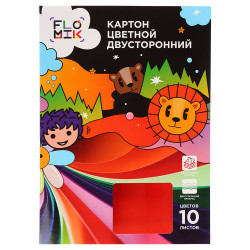 FLOMIK Картон цветной мелованный, 2-сторонний, 10л., 10цв., зол./сер., 19х27,5см, в папке, ПРЕМИУМ