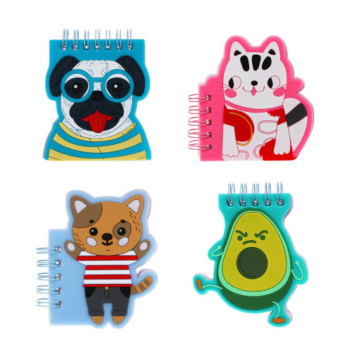ClipStudio Записная книжка фигурная, 6,6-8,5x8,5-9,4 см, 80л., облож. силикон, спираль, цв.листы, 4 диз.
