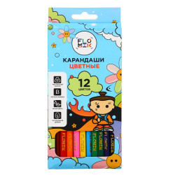 FLOMIK Карандаши 12 цветов, 3-гранные заточ., дерево, 2М, улучш.прокрас, к/к, ПРЕМИУМ