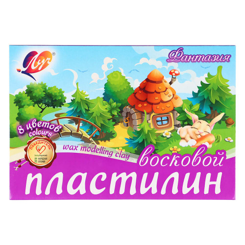 ЛУЧ Пластилин "Фантазия", восковой, 8 цветов, 120 грамм, со стеком, в картонной коробке