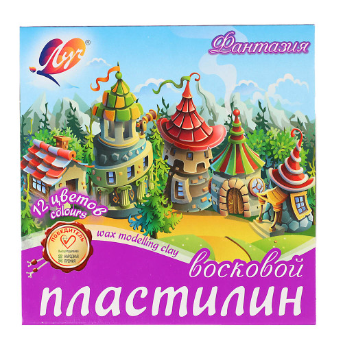 ЛУЧ Пластилин "Фантазия", восковой, 12 цветов, 180 грамм, со стеком, в картонной коробке
