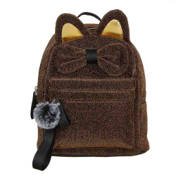 Мини-рюкзак 30x28x12см, 1 отд., 3карм., аппликация, ПЭ с блестками, отд.иск.кожей, брелок, кофейн.