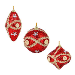 СНОУ БУМ Подвеска фигурная, 3 диз, красный (шар, луковица, сосулька), пенопласт, пластик