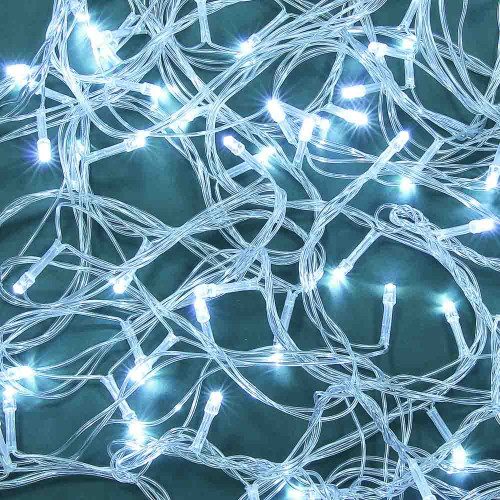 Гирлянда уличная вьюн 10 м СНОУ БУМ, 100 LED ламп, белое постоянное свечение, ПВХ прозрачный, коннектор, 220В