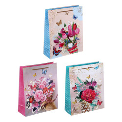 LADECOR Пакет подарочный, бумажный, 26x32x10 см, 3 дизайна, цветочный узор, арт.2