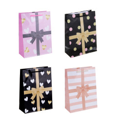 LADECOR Пакет подарочный, бумажный, 17,5x24x8 см, 4 дизайна, банты