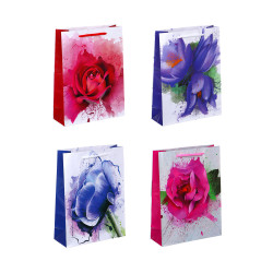 LADECOR Пакет подарочный бумажный, 18x24x7 см, 4 дизайна, Цветы акварель