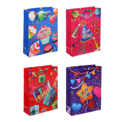 LADECOR Пакет подарочный бумажный, 18x24x7 см, 4 дизайна, С Днем Рождения