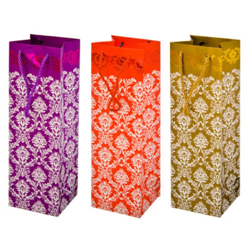 Пакет подарочный бумажный для бутылки 11,5x35,5x10см, 3 дизайна, арт.538