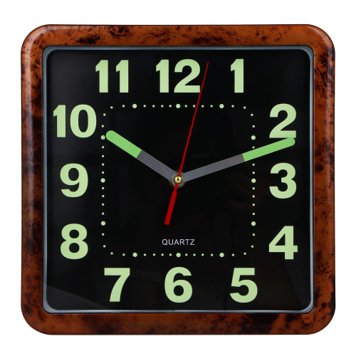 LADECOR CHRONO Часы настенные квадратные, пластик, 25x25x4 см, 1xAA, оправа коричневая