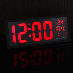 LADECOR CHRONO Будильник электронный, 36,5x15x5см, пластик, черный корпус, красная подсветка