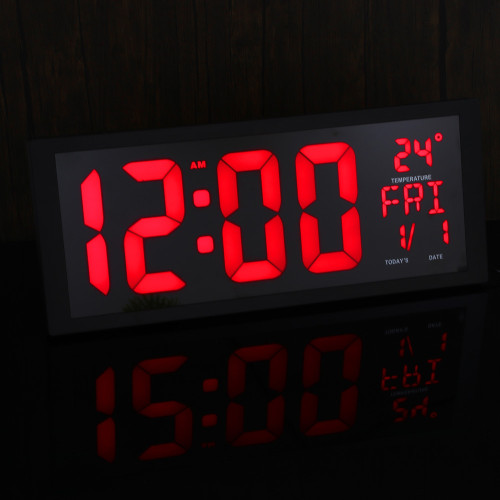 LADECOR CHRONO Будильник электронный, 36,5x15x5см, пластик, черный корпус, красная подсветка