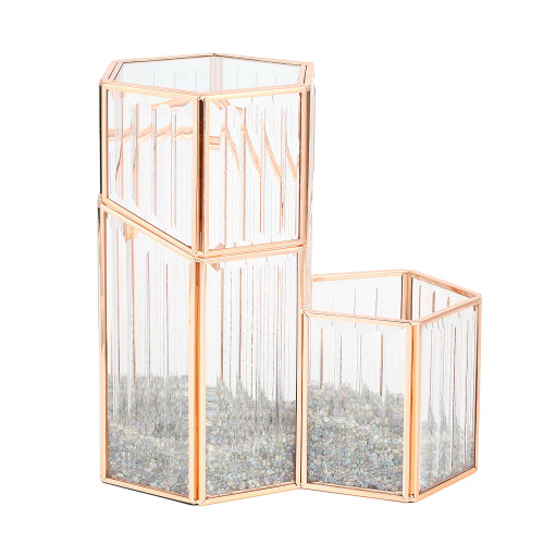 Органайзер для косметики, стеклянный с золотой отделкой, 19,5x11,5x21 см