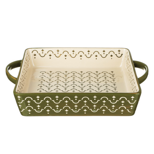 BY COLLECTION Форма для запекания и сервировки квадр. с ручками, керамика, 31,5х25,5х6см, 2,4л, зел.