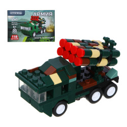 ИГРОЛЕНД Армия Конструктор "Военная техника", 2в1, 101-124 дет, коллекция, 15х10х5 см, 4 дизайна