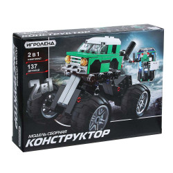 ИГРОЛЕНД Конструктор машинка с большими колесами, 129-139 дет, пласт, 20х15х4см, 4диз